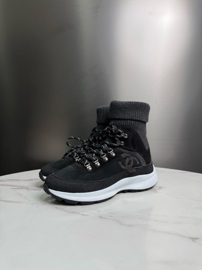 CHANEL香奈兒 麂皮小牛皮 厚底系帶 高幫 女款 黑色 39.5碼-1