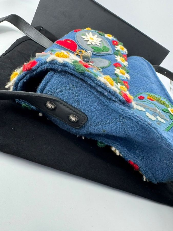 Chanel 2015/16 Wool Felt Heart Alpine Patches and Charms Blue Flap Bag-8