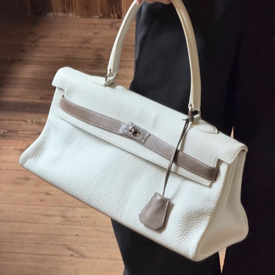【漲價收藏系列✨非常罕見✨】愛馬仕 Hermes shoulder Kelly純白拼大象灰 框N刻-10