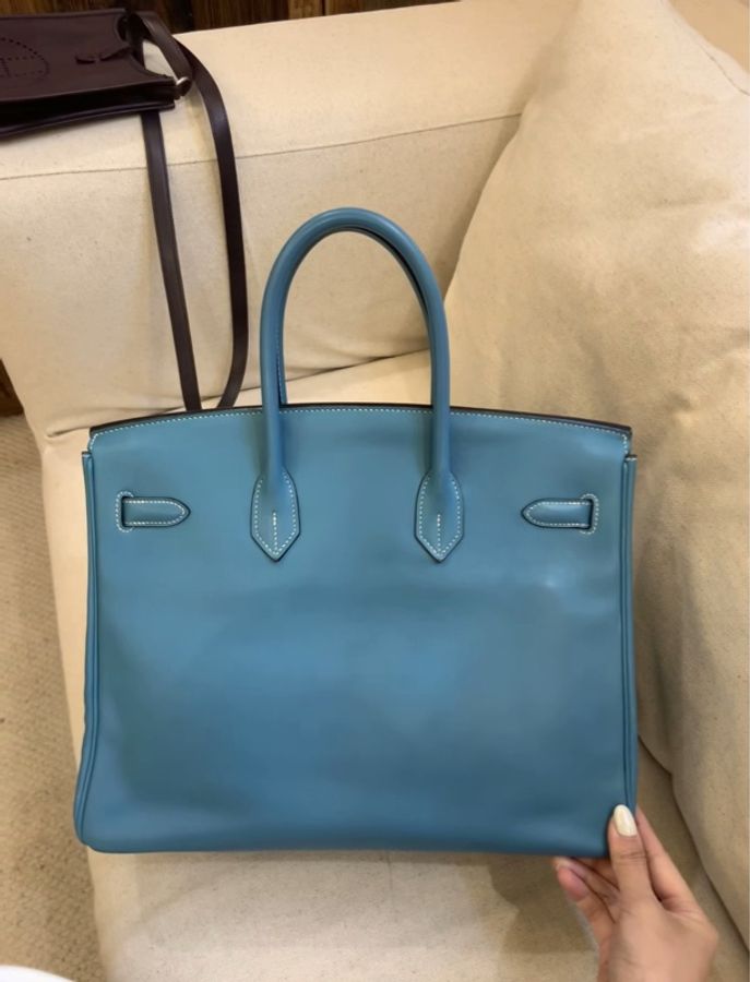 Hermes 愛馬仕birkin35牛仔藍銀扣 S皮 框K刻-1