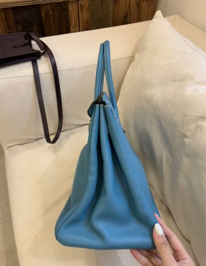Hermes 愛馬仕birkin35牛仔藍銀扣 S皮 框K刻-2