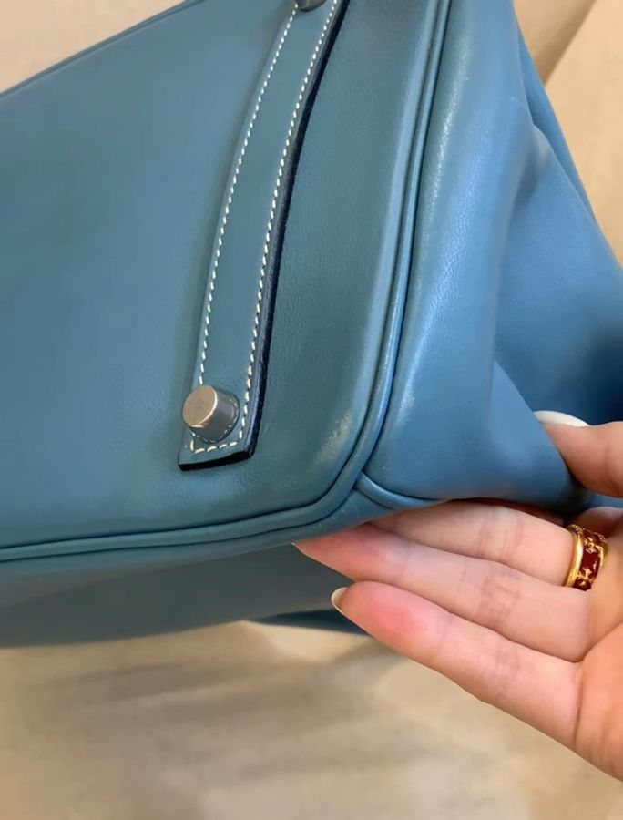 Hermes 愛馬仕birkin35牛仔藍銀扣 S皮 框K刻-5