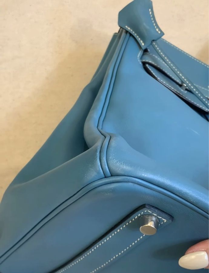 Hermes 愛馬仕birkin35牛仔藍銀扣 S皮 框K刻-6