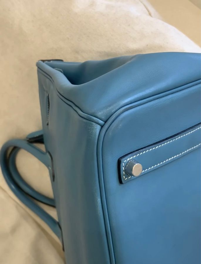 Hermes 愛馬仕birkin35牛仔藍銀扣 S皮 框K刻-7