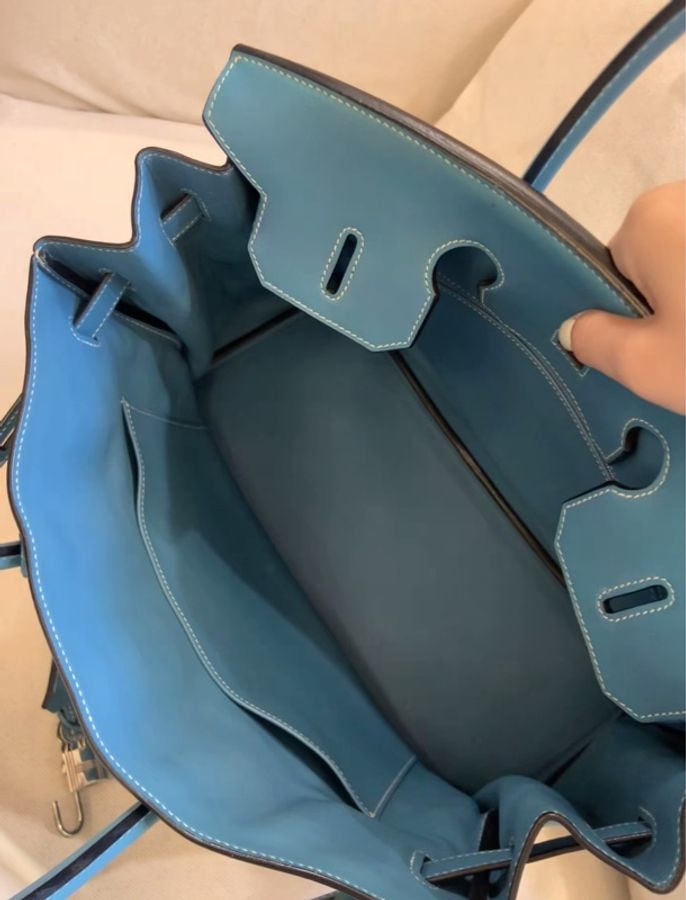 Hermes 愛馬仕birkin35牛仔藍銀扣 S皮 框K刻-8