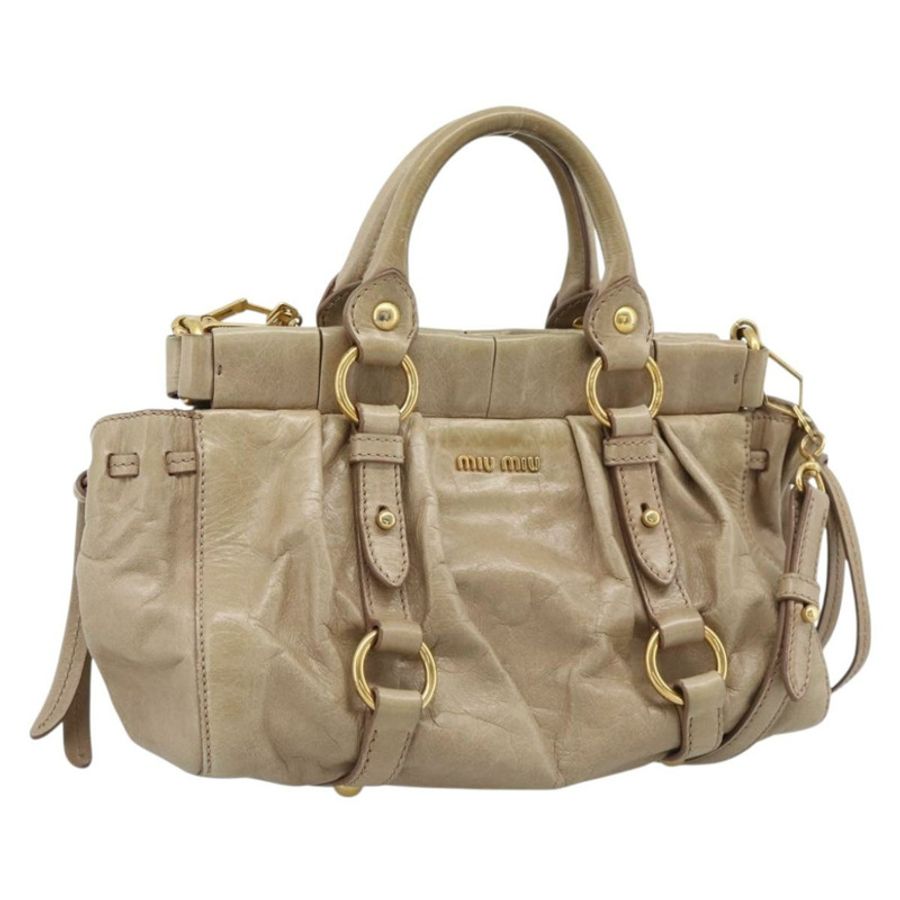 【日本直送】Miu Miu 手提包 皮革 兩用 米色 金色 正品 bs36293V-0