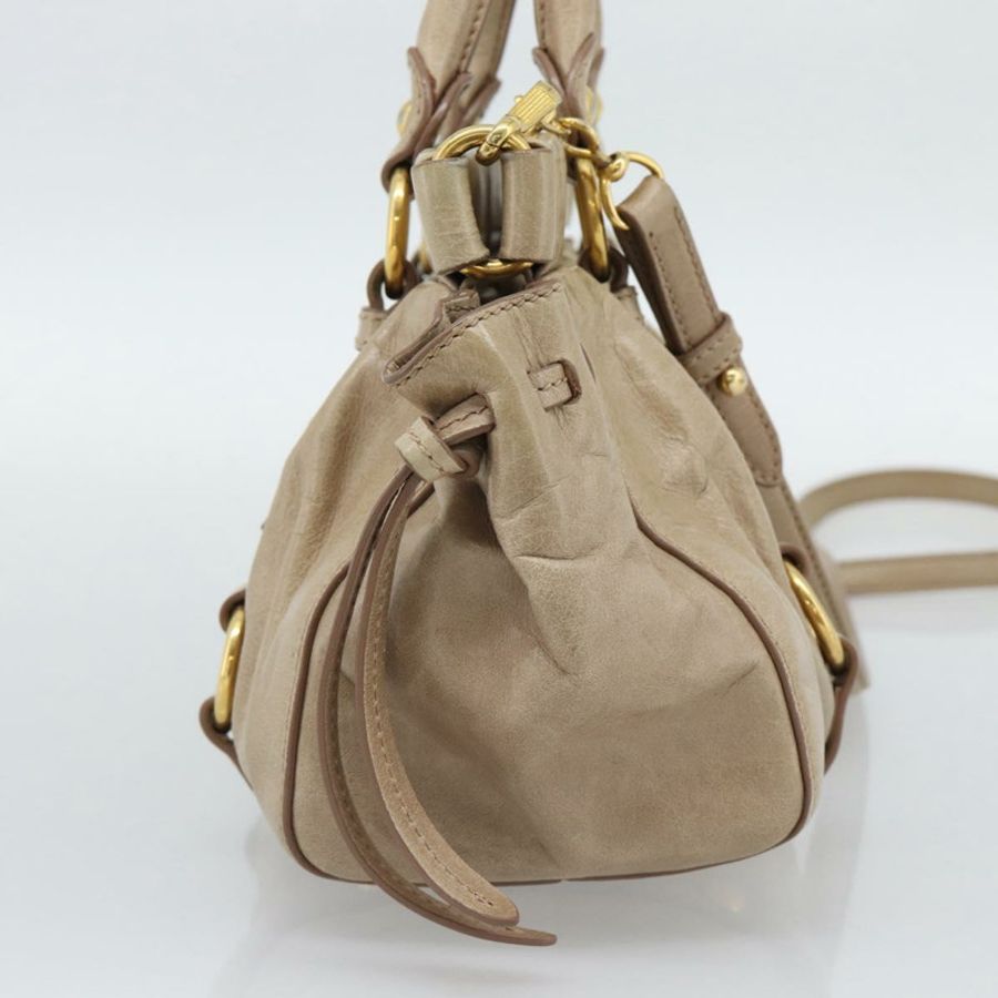 【日本直送】Miu Miu 手提包 皮革 兩用 米色 金色 正品 bs36293V-2