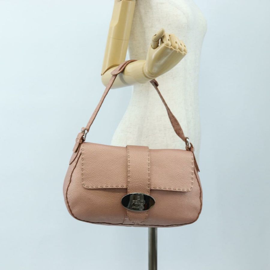 【日本直送】FENDI Celeria Baguette 單肩包 皮革 粉紅色 銀色 正品 ki6700V-25