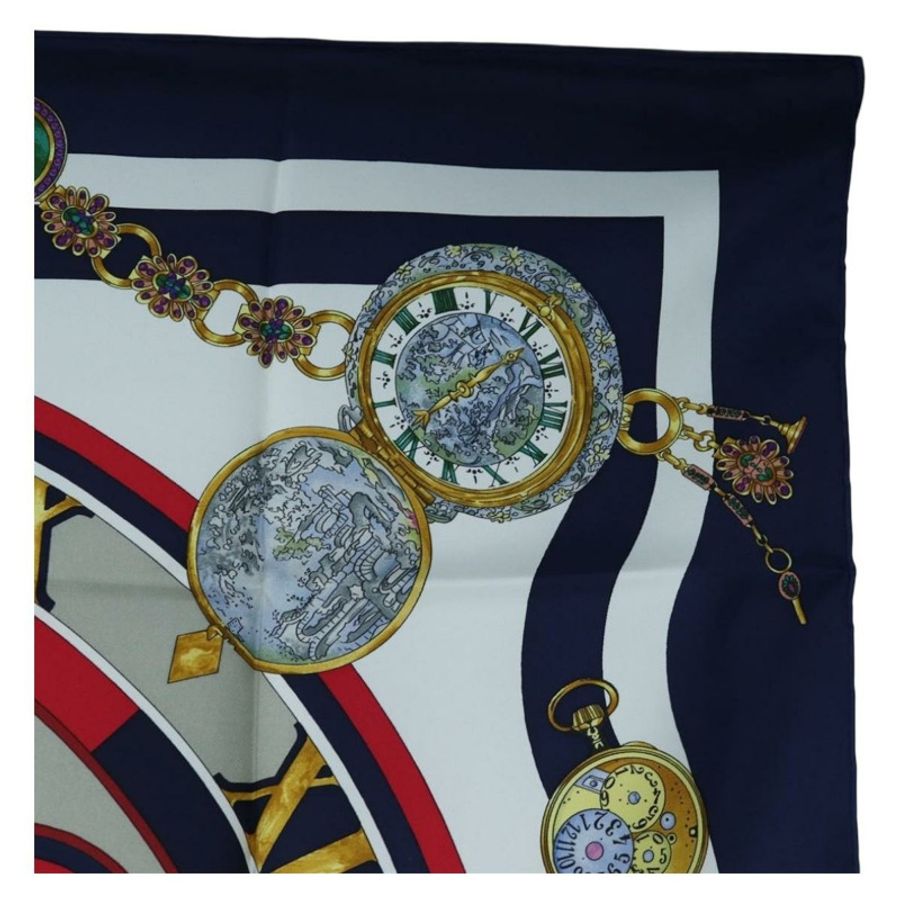 【日本直送】HERMES Carre 90 絲巾「la ronde des heures」海軍白色正品 ki6727M-3