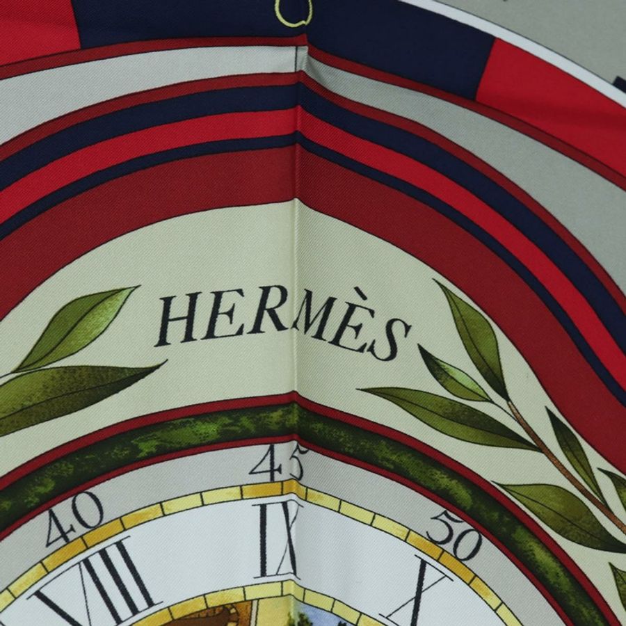 【日本直送】HERMES Carre 90 絲巾「la ronde des heures」海軍白色正品 ki6727M-10