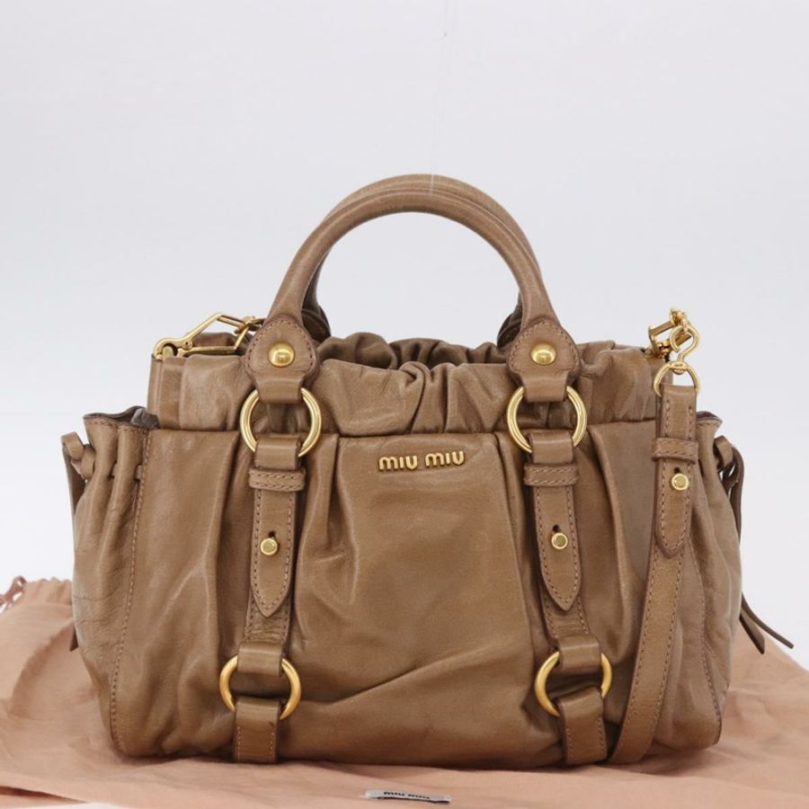 【日本直送】Miu Miu 手提包 皮革 兩用 棕色 金色色調 正品 yk20653M-11