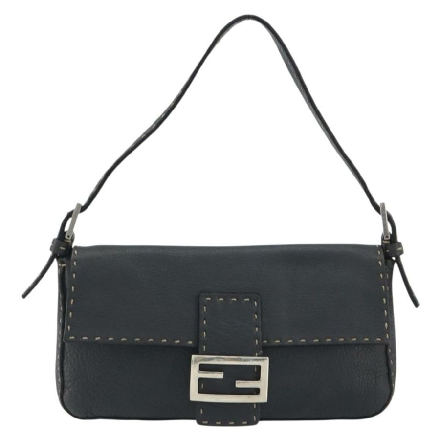 【日本直送】FENDI Celeria Mamma Baguette 單肩包 皮革 灰色 銀色 正品 yk20674M-12