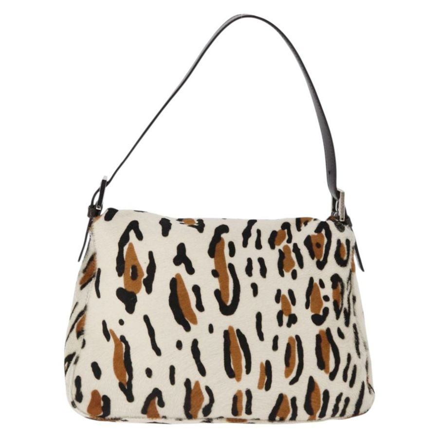【日本直送】FENDI 豹紋 Mamma Baguette 單肩包 Harako 白銀 Auth yk20700SAM-1