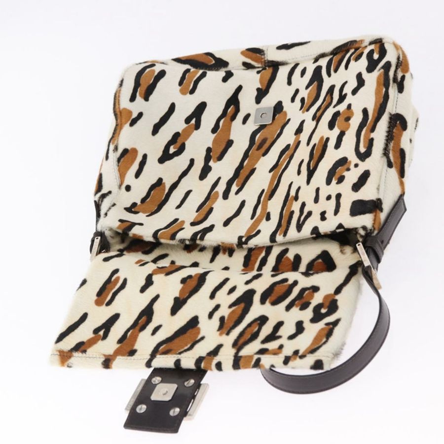 【日本直送】FENDI 豹紋 Mamma Baguette 單肩包 Harako 白銀 Auth yk20700SAM-19