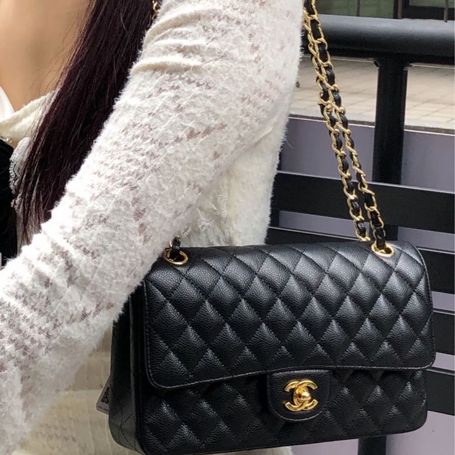 #芯片款 #全新全配🈶購證 #專櫃40萬 香奈兒黑金荔枝皮CF25中號口蓋包-9