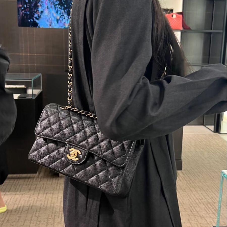 #芯片款 #全新全配🈶購證 #專櫃40萬 香奈兒黑金荔枝皮CF25中號口蓋包-11