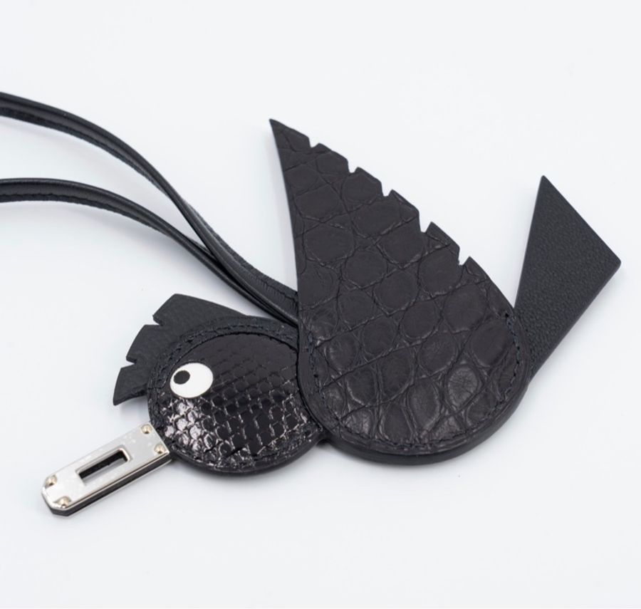 全新 HERMÈS 愛馬仕 鳥王Birdy 掛件 89 黑色 Noir (Black) 短吻鱷 霧面 蜥蜴皮 Epsom皮 Chevre山羊皮 銀扣-1