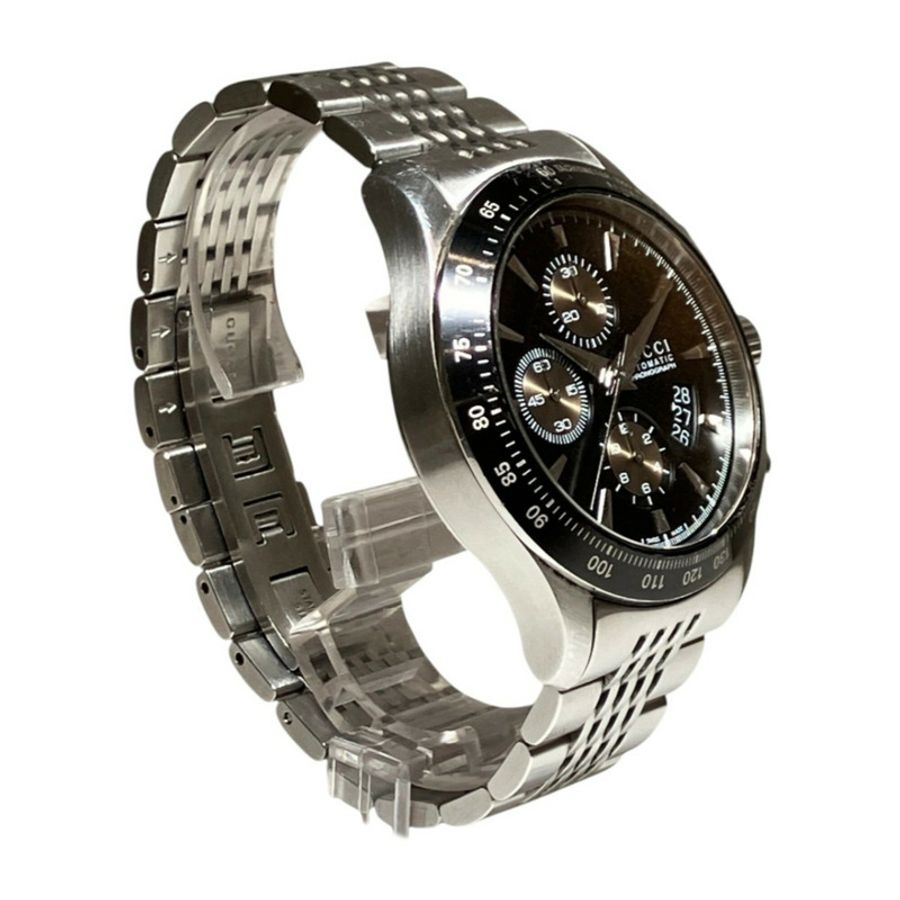Gucci G-Timeless腕錶，總重182公克，不鏽鋼材質，自動上鍊，黑色錶盤，126.2-2