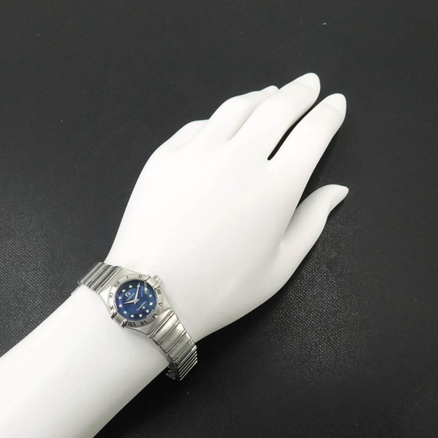 歐米茄星座系列迷你辛蒂克勞馥限量版(1997枚)1563 85 女士腕錶 12鑽海軍藍石英錶-2