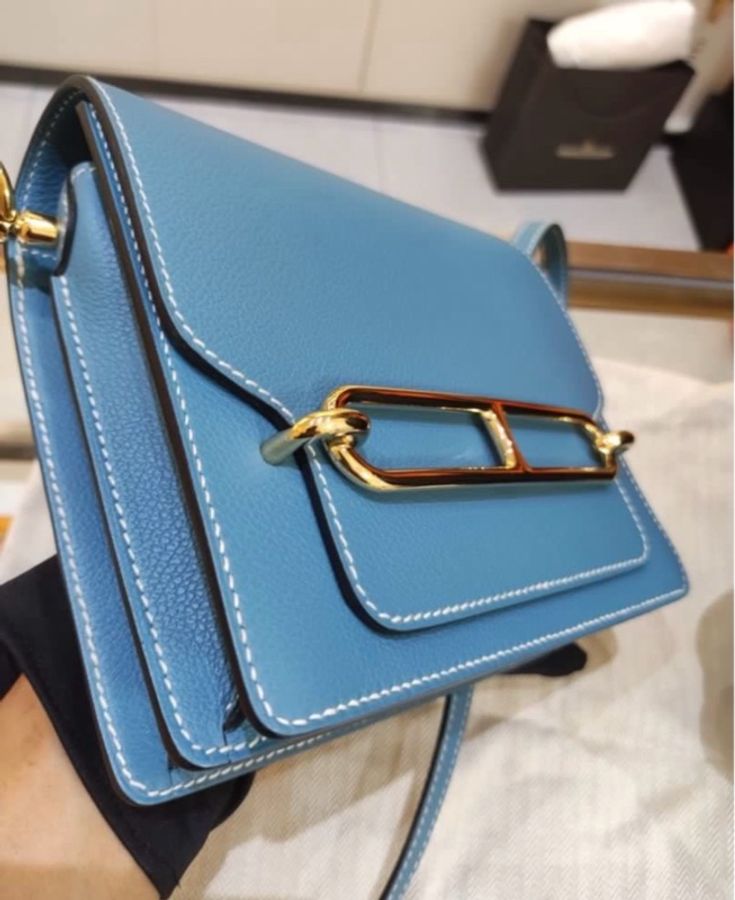🌈Hermes🩵Mini Roulis 19🩵D2新牛仔藍淡金扣🌟99新🌟有單🌈Evercolor皮🌟Stamp B🌟有盒🩵miniroulis🌟roulis🌟豬鼻子🌟愛馬仕🌟-1