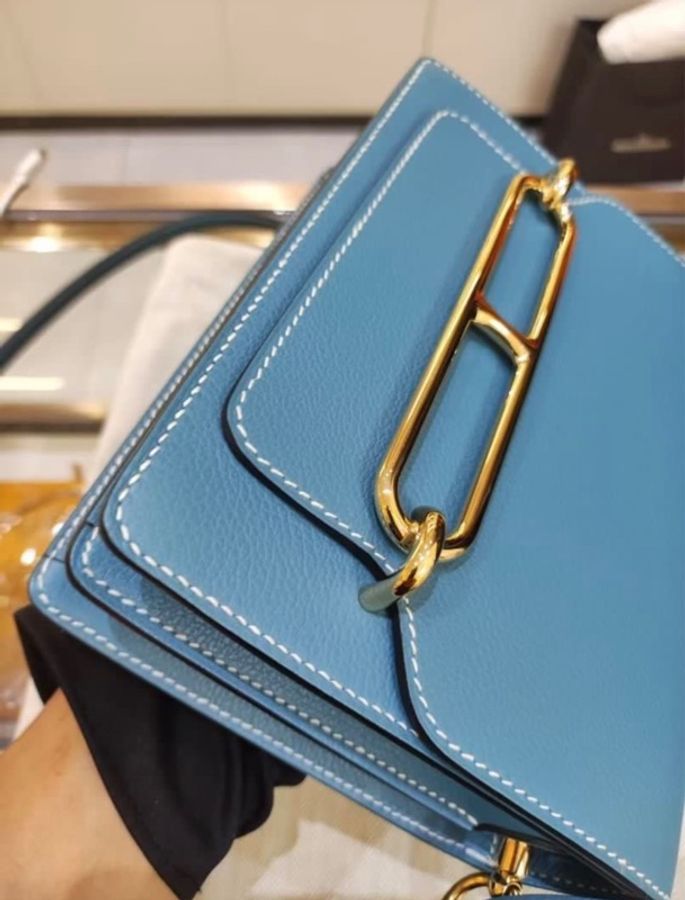🌈Hermes🩵Mini Roulis 19🩵D2新牛仔藍淡金扣🌟99新🌟有單🌈Evercolor皮🌟Stamp B🌟有盒🩵miniroulis🌟roulis🌟豬鼻子🌟愛馬仕🌟-3