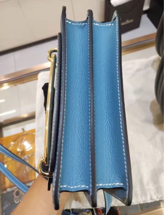 🌈Hermes🩵Mini Roulis 19🩵D2新牛仔藍淡金扣🌟99新🌟有單🌈Evercolor皮🌟Stamp B🌟有盒🩵miniroulis🌟roulis🌟豬鼻子🌟愛馬仕🌟-5