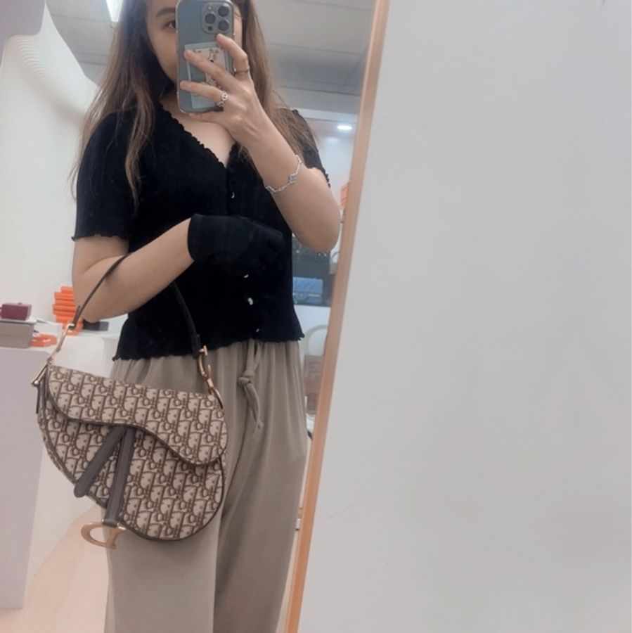 Dior saddle 棕色老花馬鞍包 中號-11
