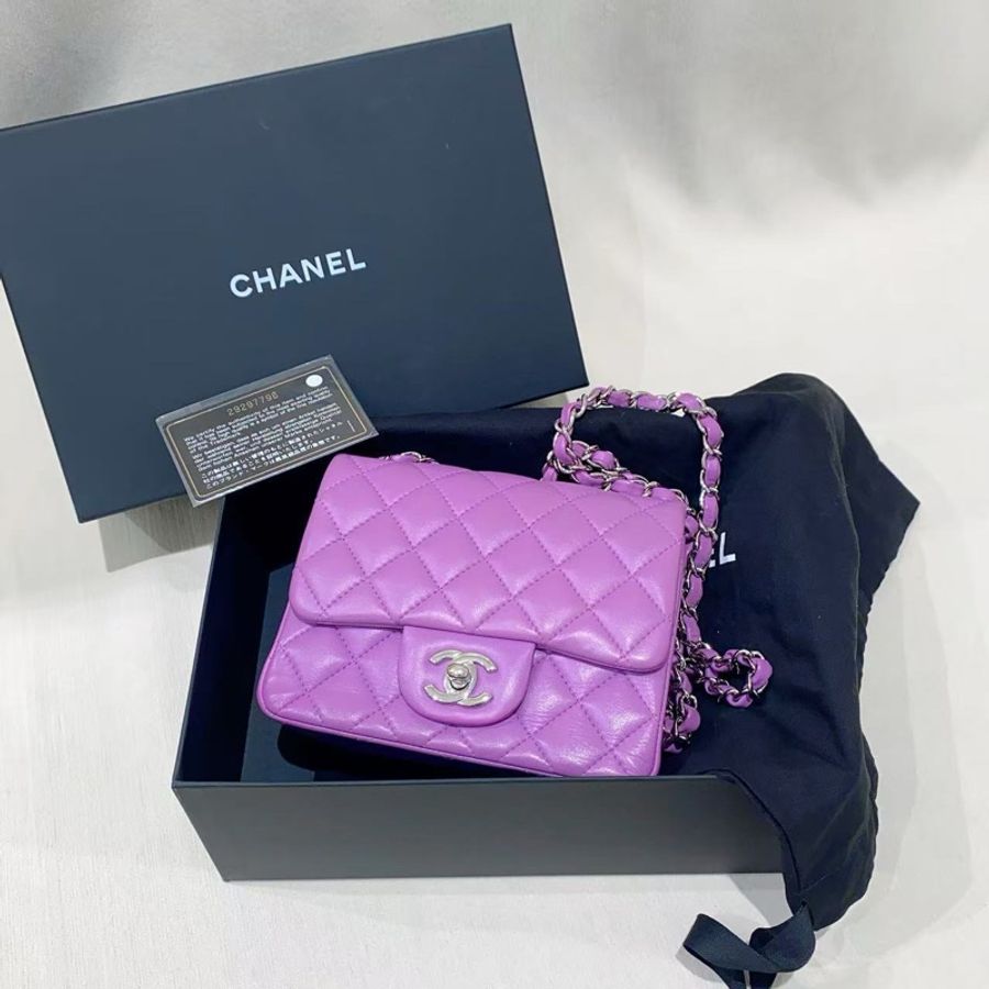 Chanel香奈兒紫色羊皮方胖子鏈條包-0