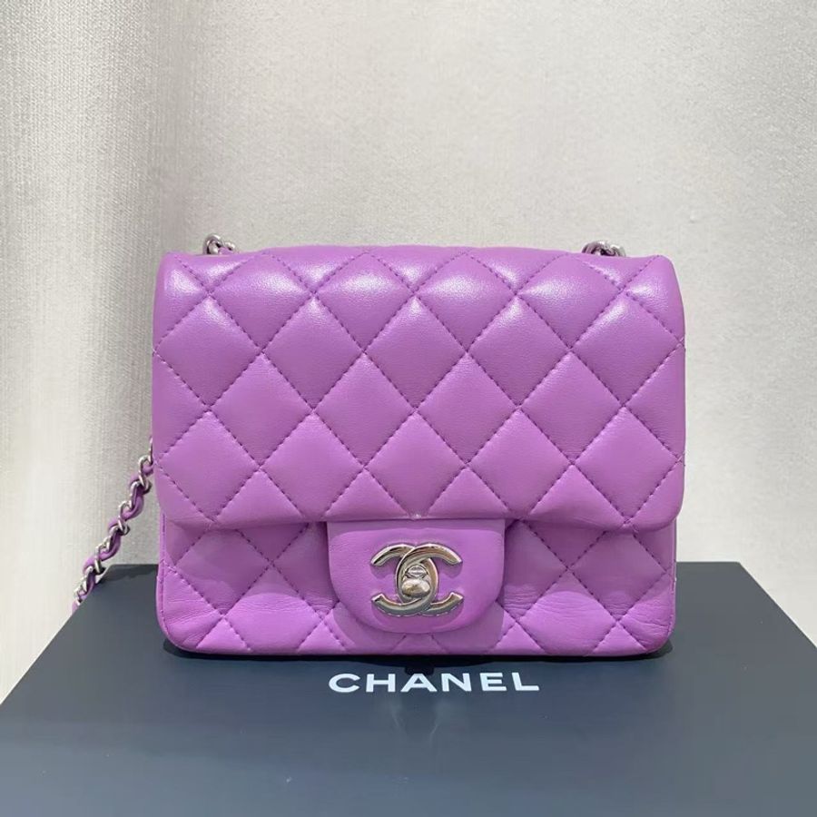 Chanel香奈兒紫色羊皮方胖子鏈條包-1
