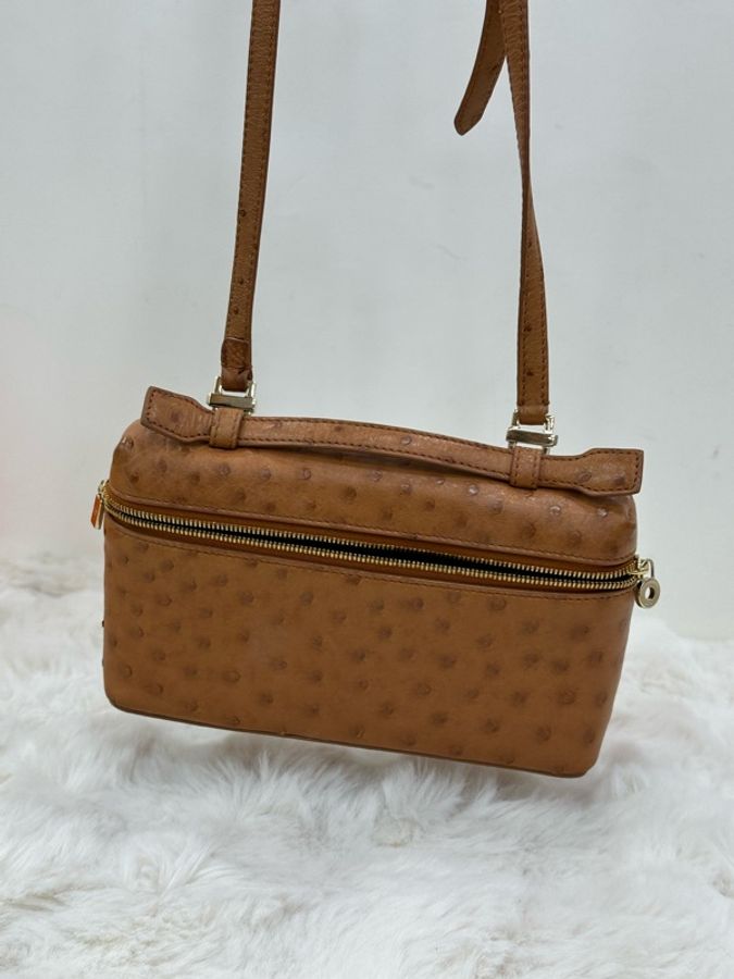 Loro Piana 鴕鳥皮L19包金棕干邑色-7