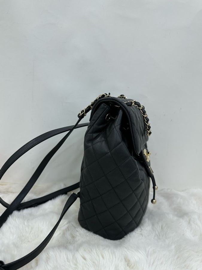 Chanel 香奈兒薩爾斯堡大中 黑色水波紋雙C扣雙肩包 24年 閒置有購證-3