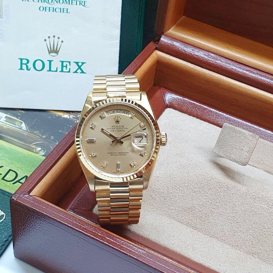 【大眾名錶】ROLEX 勞力士18038 Day-Date 蠔式18K 經典太陽圈 金色6.9T鑽面盤 大眾名錶G373-1