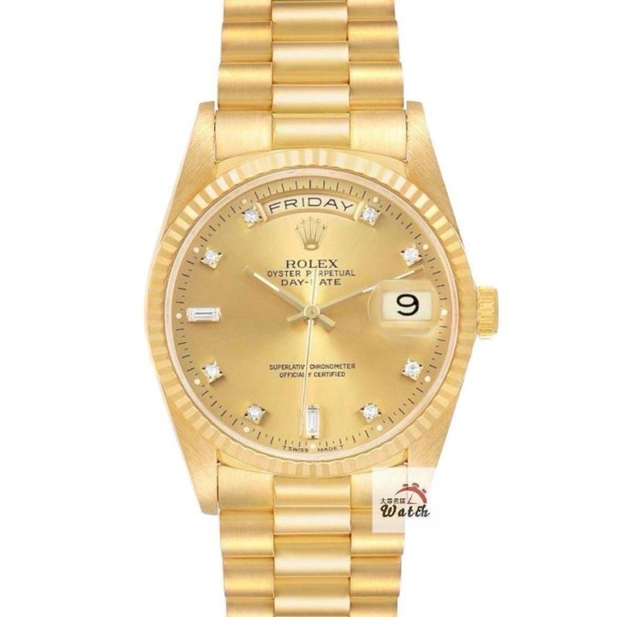 【大眾名錶】ROLEX勞力士 18038 Day-Date 18K金 蠔式金錶 金色6.9T鑽面盤 大眾名錶G376-0
