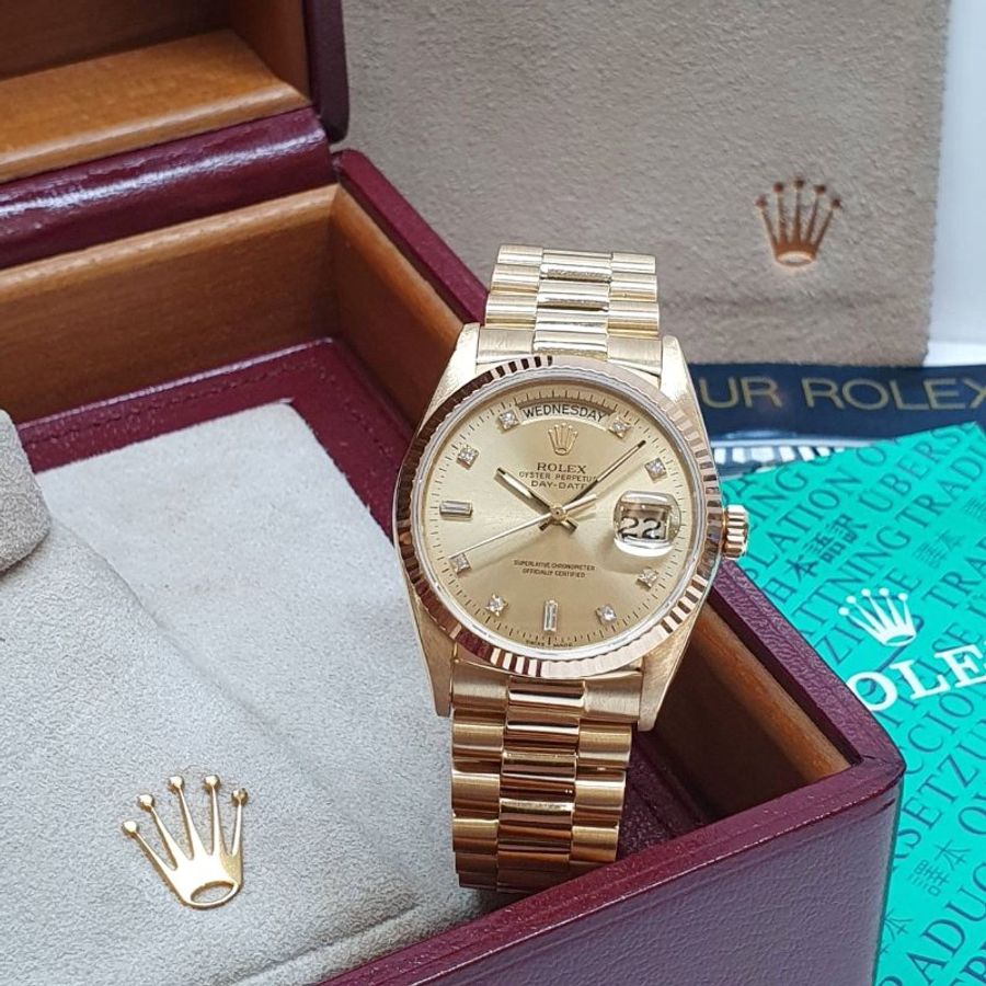 【大眾名錶】ROLEX勞力士 18038 Day-Date 18K金 蠔式金錶 金色6.9T鑽面盤 大眾名錶G376-4