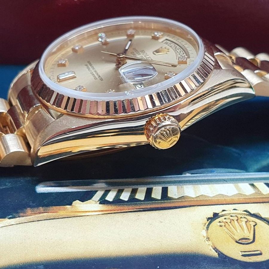 【大眾名錶】ROLEX勞力士 18038 Day-Date 18K金 蠔式金錶 金色6.9T鑽面盤 大眾名錶G376-8
