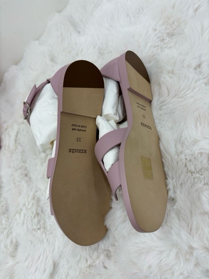 Hermes 愛馬仕陶瓷粉紅H涼鞋 Santorini涼鞋 35碼 閒置未使用品-4