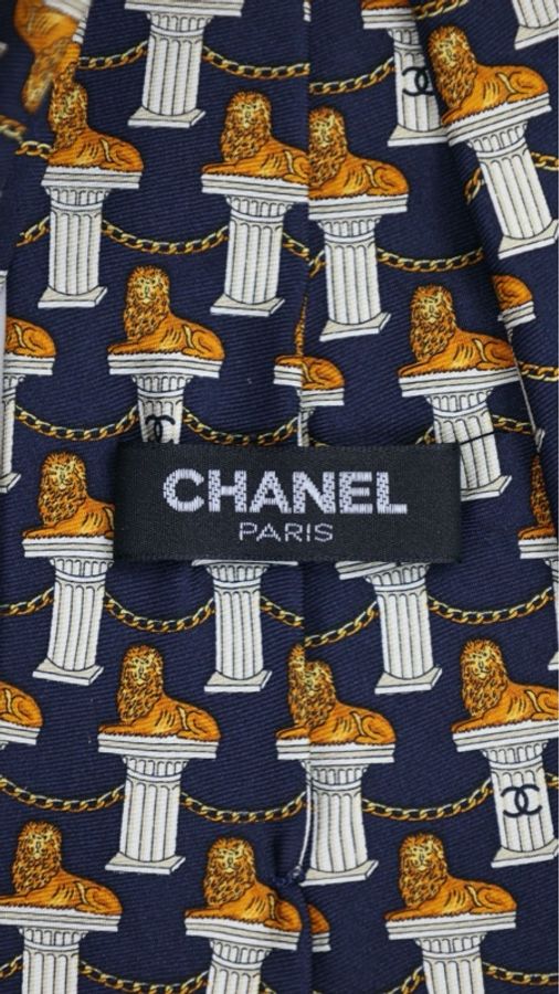 Chanel蓝色狮头图案领带-6