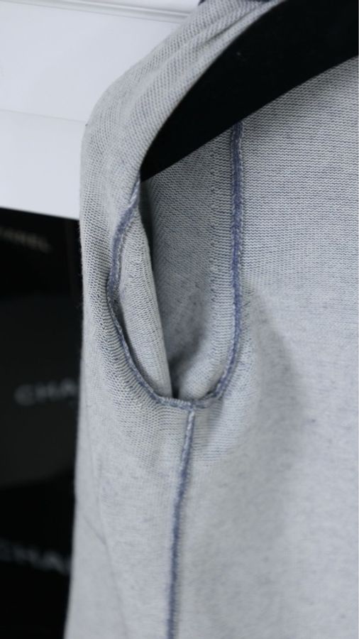 Chanel 07年蓝色圆领四口袋丹宁牛仔滚边针织开衫外套-9