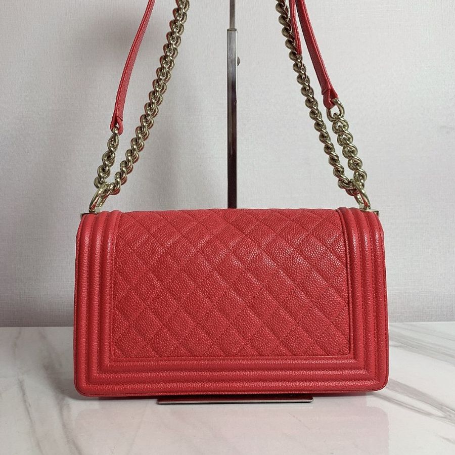 98💖Chanel香奈兒 紅金荔枝皮 中號LeBoy鏈條包 可單肩斜挎-1