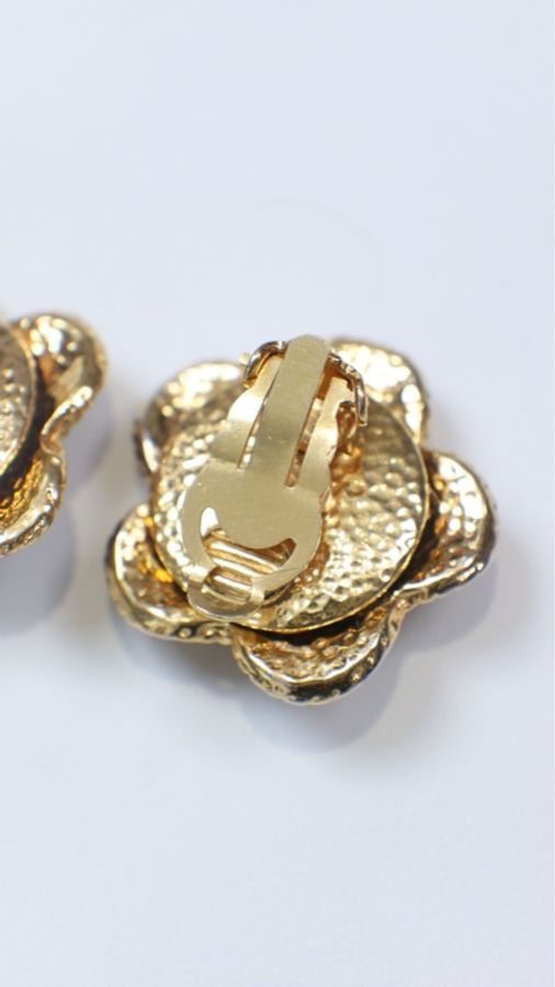 Chanel 95年翡翠绿琉璃花花耳夹-4