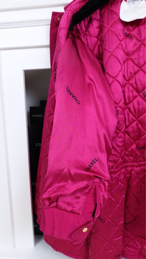 Chanel 94年可拆卸连帽玫紫色收腰棉服风衣外套-12