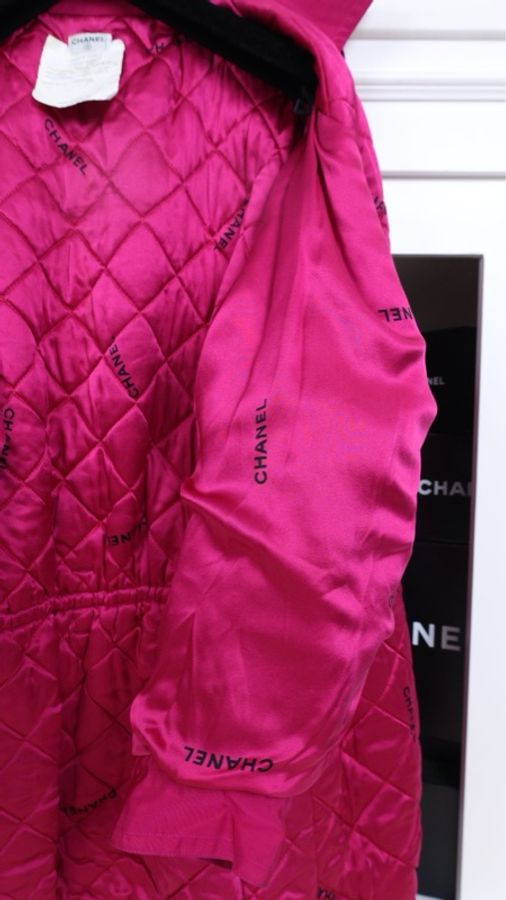 Chanel 94年可拆卸连帽玫紫色收腰棉服风衣外套-14