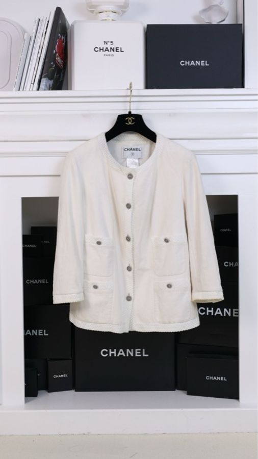 Chanel 07年米白色皮衣麂皮四口袋上衣外套-0