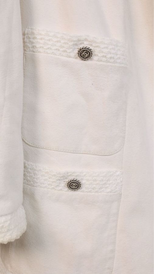 Chanel 07年米白色皮衣麂皮四口袋上衣外套-23