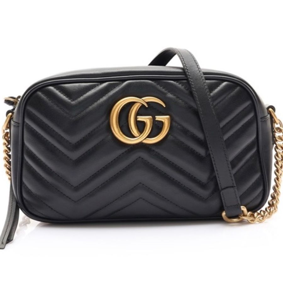 Gucci 古馳 黑色 Matelasse 牛皮 GG Marmont 相機-6