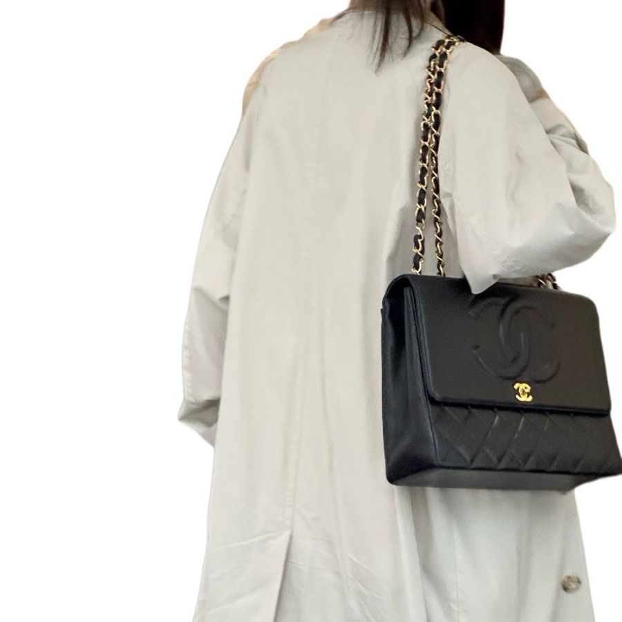 Chanel香奈兒雙C扣菱格紋黑銀貝嫂鏈條包-7