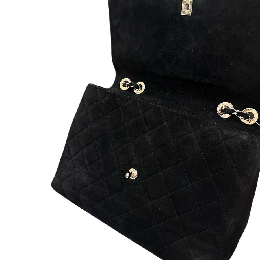 Chanel香奈兒雙C扣菱格紋黑銀貝嫂鏈條包-17