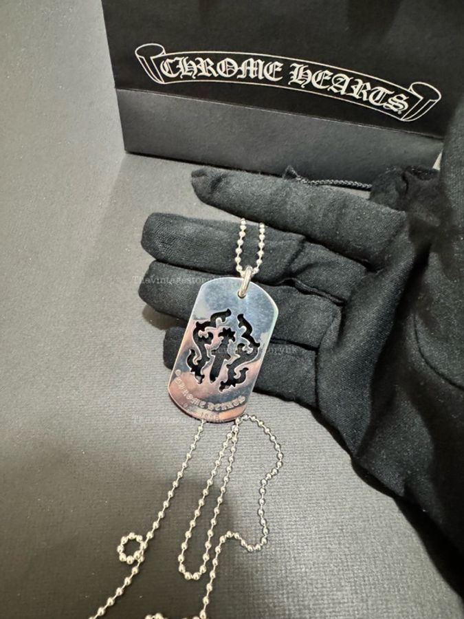 Chrome Hearts cut-out cross dog-tag pendant necklace-7