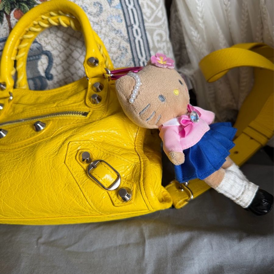 巴黎世家 機車包 黃色 復古包 腋下包 托特包 側背包 balenciaga mini city bag yellow-11