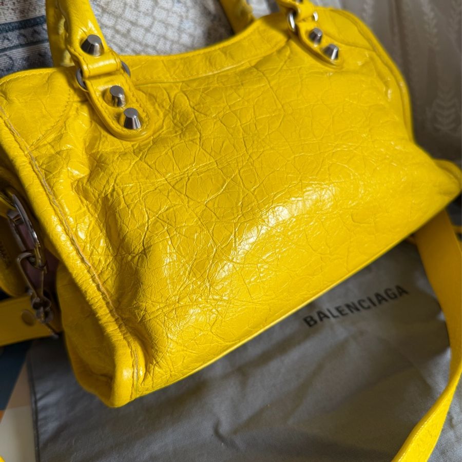 巴黎世家 機車包 黃色 復古包 腋下包 托特包 側背包 balenciaga mini city bag yellow-15